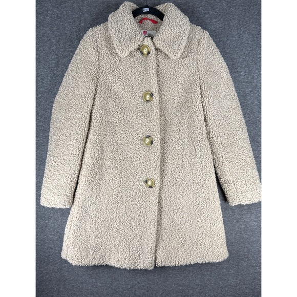Boden Jackets & Blazers - Boden Winter Teddy Coat Size 2 Beige Pockets Retro Faux Shearling Button Front